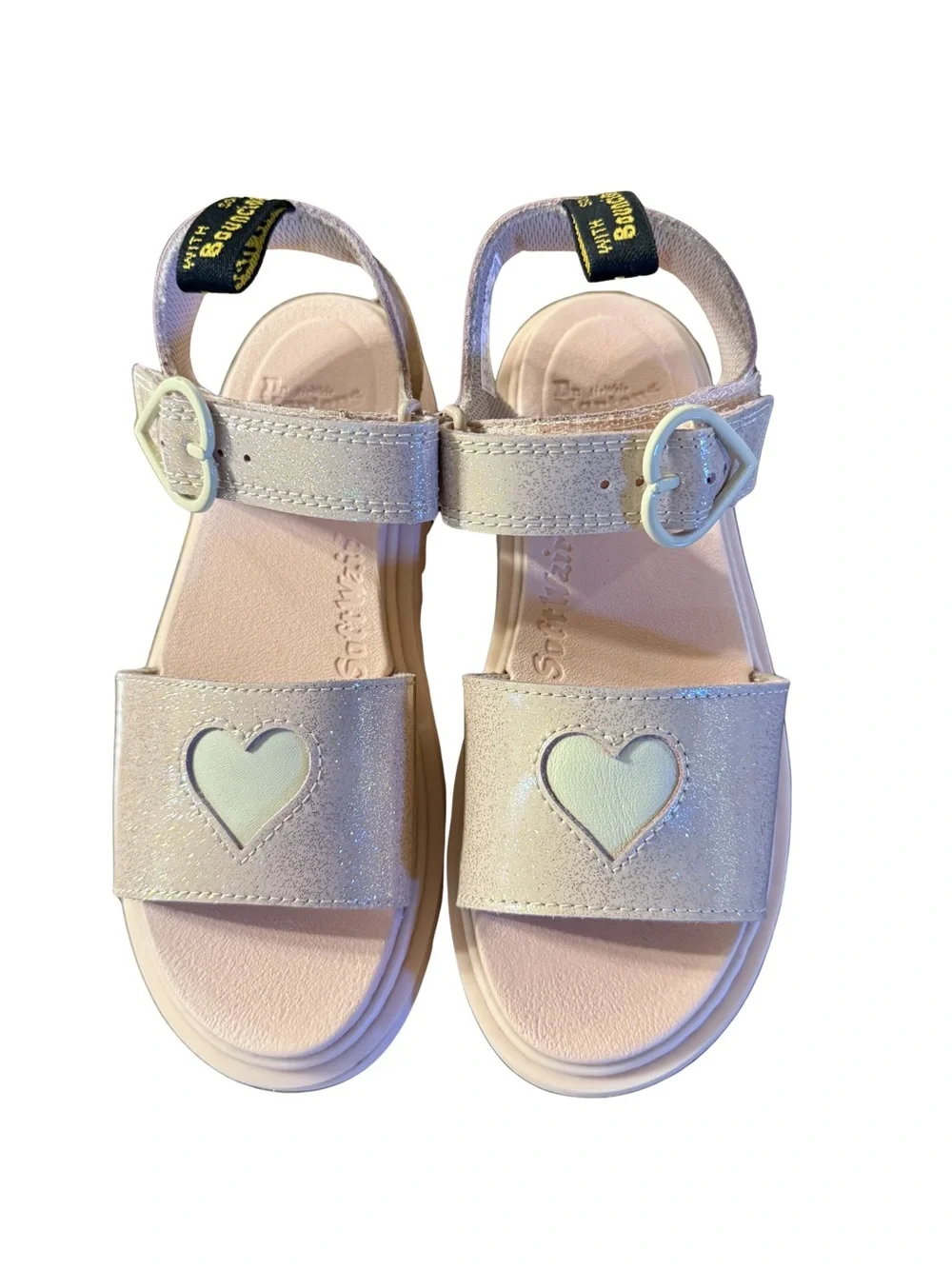 Dr. Martens Girls' Marlowe Glitter Heart Strap Sandals - Light Pink